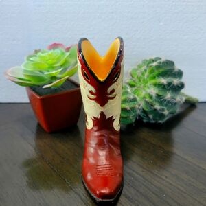 Red and Cream Western Boot Vase